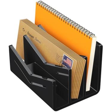 Imagem de Beego Bancada organizadora de envelopes e correios - 3 compartimentos organizador de mesa de acrílico preto porta-cartas, classificador de arquivos de mesa, suporte de pasta de documentos para
