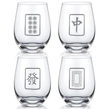 Imagem de LemonRoad 4 peças de taças de vinho Mahjong engraçadas Mah Jong suprimentos de festa para a noite, presentes para amantes de Mahjong, decorações de festa de aniversário e dia de brincadeiras em