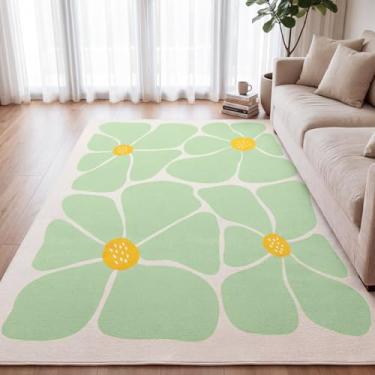 Imagem de Boao Tapetes florais modernos para sala de estar, 1,2 x 1,8 m, lavável e macio, antiderrapante, para sala de estar, quarto, escritório, decoração de casa (verde claro)