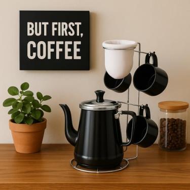 Imagem de Kit Bule Café com 4 Canecas em Alumínio + Suporte + Filtro