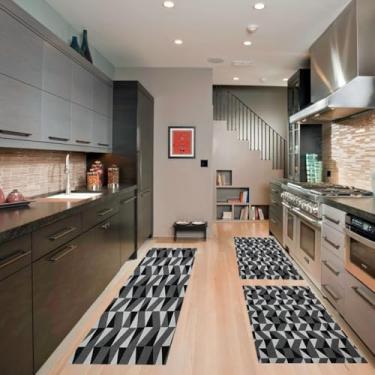 Imagem de Jogo Passadeira Tapete Para Cozinha Antiderrapante 3 Peças Moderno Cores Diversas(Dallas Preto)