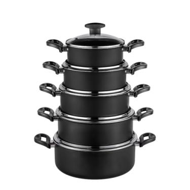 Imagem de Jogo de Panelas Antiaderente 5 Peças com Tampas de Vidro – Caçarolas Alumínio Revestimento Premium(Preto)