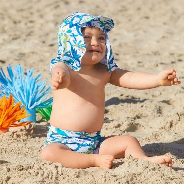 Imagem de Sunga Bebê Boxer com Boné Legionário Proteção UV Dino Floresta Verde Tip Top
