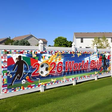 Imagem de Bandeira do mundo para a Copa do Mundo de 2026, decorações de bandeiras internacionais ao redor do mundo, pano de fundo para fotos de troféu de mapa-múndi de 38 × 50 cm, para festas de futebol, bar