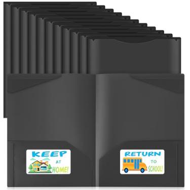 Imagem de Henoyso Conjunto de 24 pastas de comunicação para pais e professores com bolso frontal transparente para levar para casa, resistente, 2 bolsos, pasta de lição de casa para estudantes com adesivos