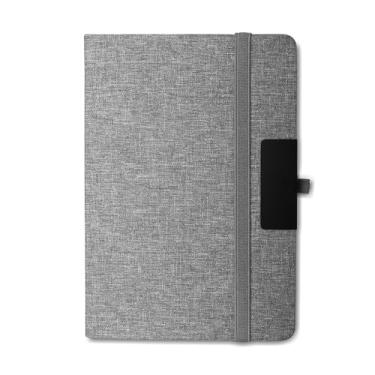 Imagem de Caderno de Anotações Executivo, Capa Dura em Material Reciclável, 80 Folhas Pautadas, com Fechamento Elástico, Suporte para Caneta, Placa de Metal para Personalização, 21,3x14,5x1,2cm (1, Cinza)