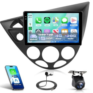 Imagem de Rádio estéreo automotivo 4 núcleos 4G + 128G Android 15 para Ford Focus 1998-2006, Rimoody Wireless Carplay Android Auto Mirror Link 22.6 cm, tela sensível ao toque, GPS WiFi, EQ, Bluetooth 5.0 FM/RDS