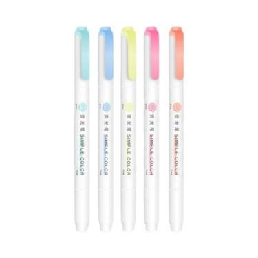 Imagem de Marcadores Fluorescentes Pastel De Ponta Dupla 5pcs Canetas Coloridas 
