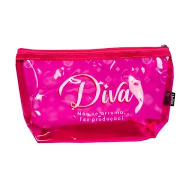 Imagem de Necessaire Diva Basic em PVC, Rosa Pink, Material Transparente com Zíper, 10.3 x 12.9 x 8.3 cm, Estampa Exclusiva