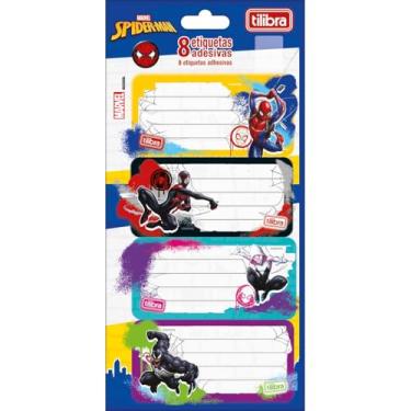 Imagem de Tilibra - Etiqueta Adesiva Spider-Man, Multicor, pacote com 8 unidades
