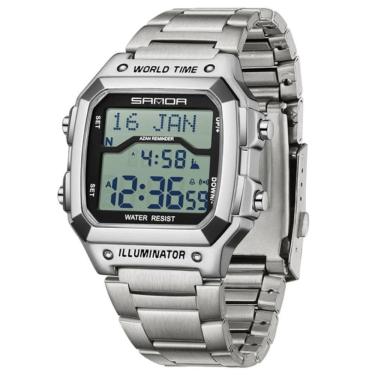 Imagem de Relógio À Prova D `Água Cronômetro Alarme Data Pulseira Dourada