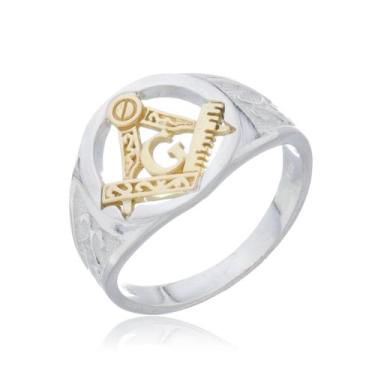 Imagem de Anel Maçonaria Prata 925 Kl Símbolo Ouro Amarelo 18kl Mod 02, 15