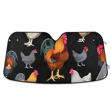 Imagem de Várias galinhas preto personalizado para-sol carro para-brisa engraçado retrátil dobrável carros persianas para janelas dianteiras automotivo floral S, 134.6 cm x 59.7 cm