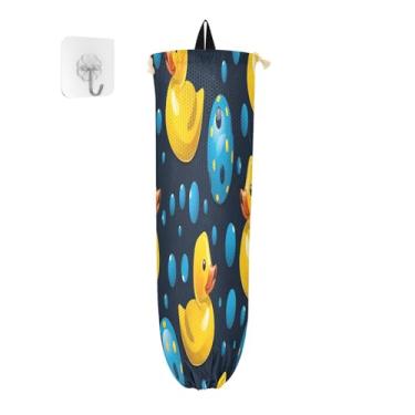 Imagem de Protetor de saco de plástico azul de patos de borracha, dispensador de sacolas de supermercado, suportes de saco de plástico para suporte de parede de sacolas de supermercado