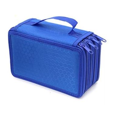 Imagem de Estojo Escolar Com 4 compartimentos, Capacidade para 72 lapis,1borracha e 1 apontador. Otima Escolha para o seu dia a dia (Azul)