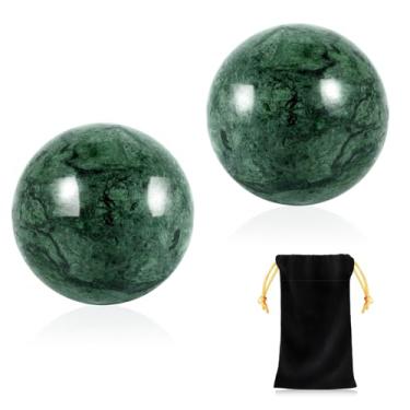 Imagem de Learay 2 bolas de obsidiana preta Baoding, bolas de massagem chinesas para exercícios de saúde com bolsa de transporte para alívio do estresse (verde/4 cm)