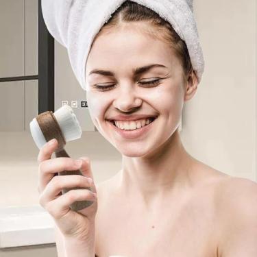 Imagem de 1 escova de limpeza facial dupla face, escova manual de bolinhas, conveniente e portátil, adequada para limpeza diária e cuidados com a pele