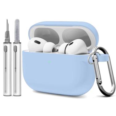 Imagem de Woyinger Capa de cobertura total à prova de poeira para AirPods Pro 3 com kit de limpeza, capa de silicone macio para AirPods Pro 3ª geração vem com chaveiro, adequada para capa de 3ª geração, azul