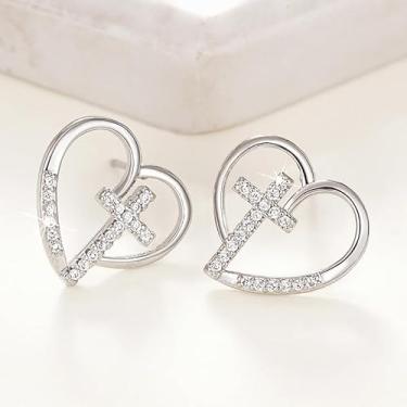 Imagem de 1 par de brincos elegantes de cruz de coração para uso diário, joias simples e adoráveis, presentes para mulheres, aniversário para ela, acessórios de moda