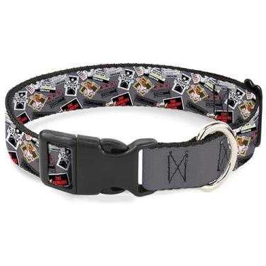 Imagem de Warner Bros. Coleira para animais de estimação, fivela de plástico para coleira de cachorro, pose Gremlins Gizmo e colagem de regras cinza, 38 a 61 cm de largura