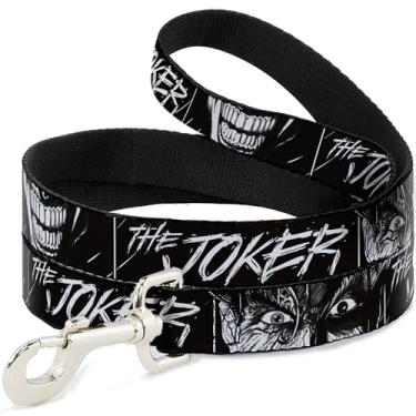 Imagem de DC Comics Coleira para animais de estimação, coleira de cachorro, desenho de olhos sorridentes do Coringa, preto e branco, 1,8 m de comprimento, 3 cm de largura