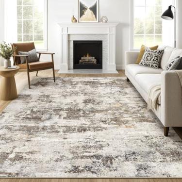 Imagem de Tapetes de área 20 x 25 cm para sala de estar: lavável grande abstrato neutro moderno macio resistente a manchas piso interno antiderrapante tapete para quarto berçário sala de jogos sala de jantar