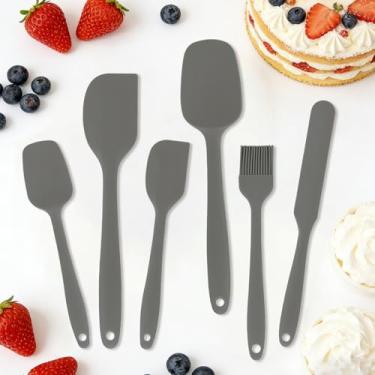 Imagem de Conjunto de 6 espátulas de silicone, espátula de grau alimentício para misturar, raspar, espalhar e preparar cozinhar, uso na cozinha, cinza