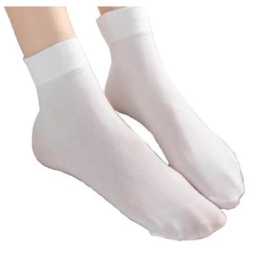 Imagem de kit 10 Pares Meias Social Fina Soquete Feminina confortável Cor:branco