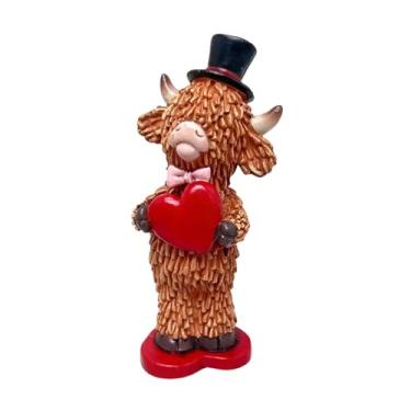 Imagem de Fenteer Estatueta de vaca Terras Altas em resina, decoração de mesa, ornamento para cozinha, lareira, estante, presente de Dia dos Namorados, Macho