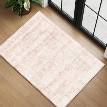 Imagem de Tapete lavável de 10 x 15 cm para entrada interna, tapetes neutros boho pequenos para sala de estar, cozinha, entrada, berçário de meninas, lavanderia, tapete antiderrapante de pelo baixo retrô