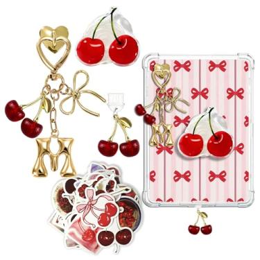 Imagem de JINGSEN Lindo conjunto de pingentes para Kindle, incluindo plugue antipoeira tipo C/USB C, chaveiros cereja com gancho, pingentes compatíveis com Kindle/E-Reader/telefone (cerejas vermelhas M)