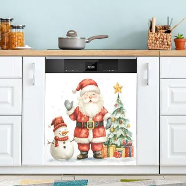 Imagem de SEHANY Linda capa magnética de Papai Noel para lava-louças, adesivos magnéticos decorativos antiarranhões para painel de geladeira e lava-louças, decoração de Natal de cozinha doméstica 58 x 66 cm