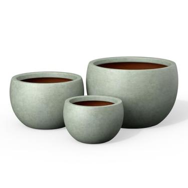 Imagem de Kante Conjunto de 3 plantadores de concreto redondos de diâmetro de 29,7/40,9 cm, vaso de flores estilo tigela com orifício de drenagem para pátio, jardim (abertura de 24,4/13/16,5 polegadas