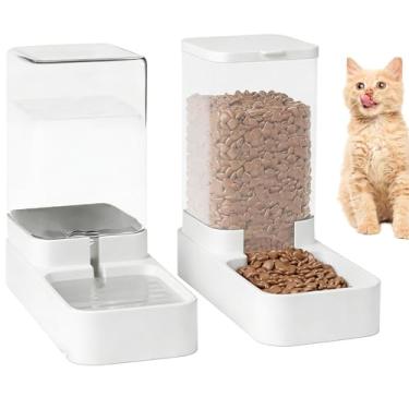 Imagem de Alimentador automático para gatos e dispensador de água em conjunto com tigela de ração para animais de estimação