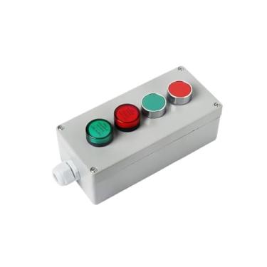Imagem de HSPTR Caixa de controle de botão de pressão de metal faça você mesmo, junção à prova de explosão, à prova d'água, caixa de emergência, reinicialização elétrica (cor: reposição de luz 4P)