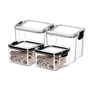 Imagem de Kit 4 Potes Herméticos 2 de 450Ml e 2 950Ml Organizador Empilhavel Mantimentos Com Lacre Vedação