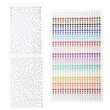 Imagem de Adesivos de pérolas faciais de 3 folhas, strass autoadesivos e pedras preciosas para festivais, cristais de maquiagem colados em joias de diamantes de sereia para o corpo dos olhos das unhas