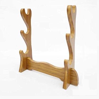 Imagem de pcagfaajmh Suporte de espada de madeira maciça suporte de parede Katana suporte Wakizashi suporte de espada samurai japonês ()