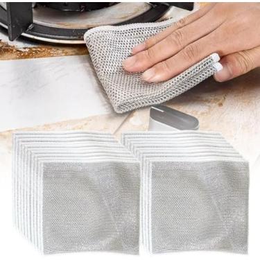Imagem de Pano de prato multiuso para lavar louça para molhado e seco, pano de prato reutilizável sem arranhões de fio de metal 2024, almofadas de esfregar metal atualizadas, esponja limpa para fogões de