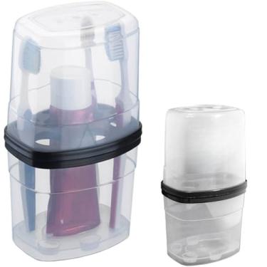 Imagem de Porta Dental de Pia com Tampa em Plástico – Capacidade para até 4 Escovas – 20,2×11,5×8,9cm(1 PORTA ESCOVA PRETO)