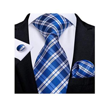 Imagem de pcagfaajmh Gravata masculina clássica listrada xadrez conjunto de punhos de seda jacqurd gravatas masculinas negócios casamento gravata cravat