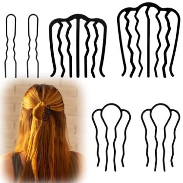 Imagem de 6 pentes, 3 estilos de pente de cabelo de liga preta para pães estilosos, acessórios para penteados femininos