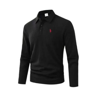 Imagem de Camisa Polo Masculina De Alta Qualidade Com Bordado, Manga Longa, Conf