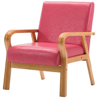 Imagem de AkosOL Cadeira para quarto, cadeiras modernas de meados do século, poltrona estofada de sofá preguiçoso para sala de estar, quarto, cadeiras, pernas de madeira maciça, cadeira confortável, rosa