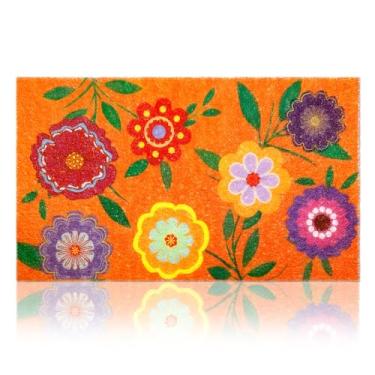 Imagem de Tinideya Tapete floral Spring Welcome Retro Flor Antiderrapante Entrada Interior Exterior Floral Tapete Decorativo Antiderrapante Tapete de Entrada para Decoração de Chão de Casa, 43 x 73 cm