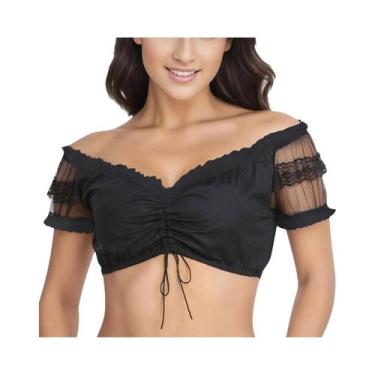 Imagem de Blusa Harajuku Preta E Branca Elegante, Top Cropped Dirndl Com Renda, 