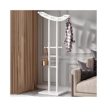 Imagem de Cabide de madeira maciça para corredor, cabideiro, quarto, casa, simples, vertical, cabide para roupas, bolsa interna, suporte para chapéu (branco)