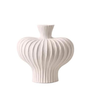 Imagem de KEG801302 Decoração de vaso moderna, mesa de sala de estar, decoração retrô de cerâmica leve de luxo, escultura de decoração de mesa fosca (branco, pequeno)