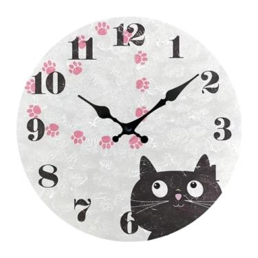 Imagem de Wswqop Relógio de Parede Engraçado com Gato, Relógio de Parede Silencioso, Presente de Boas-vindas, Relógio de Parede Moderno Decorativo para Pendurar, Estilo B, Tamanho real