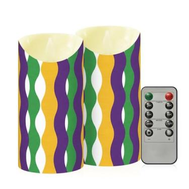 Imagem de Wassud Pacote com 2 velas de carnaval onduladas sem chama com controle remoto, velas realistas cintilantes com temporizador, velas decorativas para Natal, casamento, festa, decoração de casa média